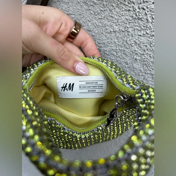 H&M RHINESTONE-EMBELLISHED MINI BAG Lime Green